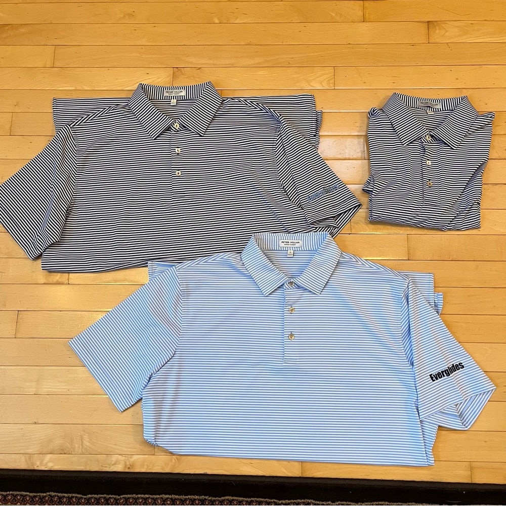 Peter Millar Lot of 3 Summer Comfort Mens L Striped Golf Polo Shirt Blue Black